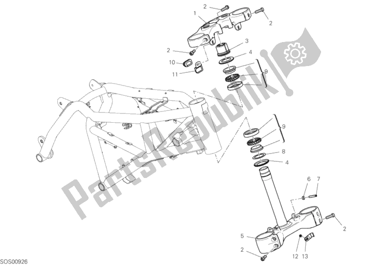 All parts for the Steering Assembly of the Ducati Scrambler 1100 Sport Thailand USA 2019